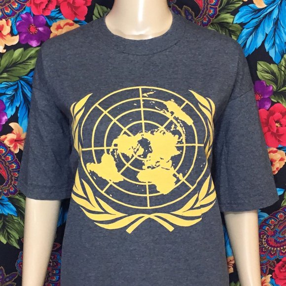 MEN'S UNITED NATIONS NEW WORLD ORDER SHIRT PRO CLUB XL TALL TOP DARK GREY - Picture 1 of 5